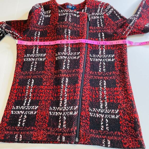 Chaps Red Blue Plaid Knit Asymmetrical Zip Moto Sweater Jacket M NWT - Picture 12 of 14